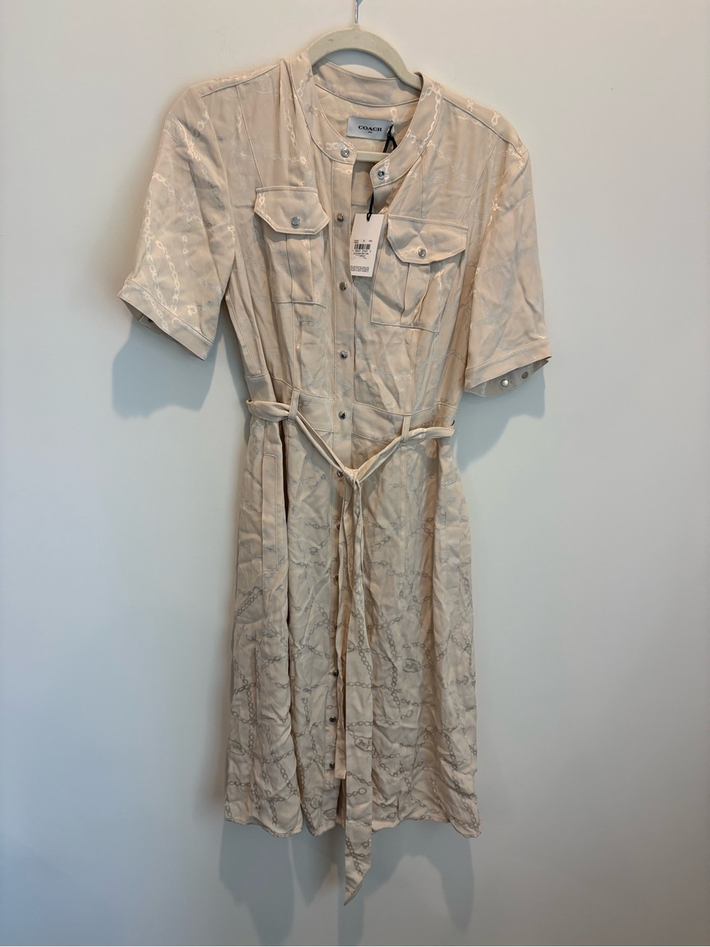 Coach Cream Button-Front Midi Shirt Dress with Tie Waist